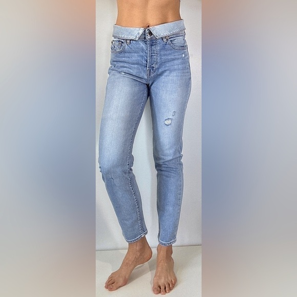 Pistola Woman Light Blue Nico High Rise Mom Fold Over Waist Jeans Size 27 - Picture 1 of 6